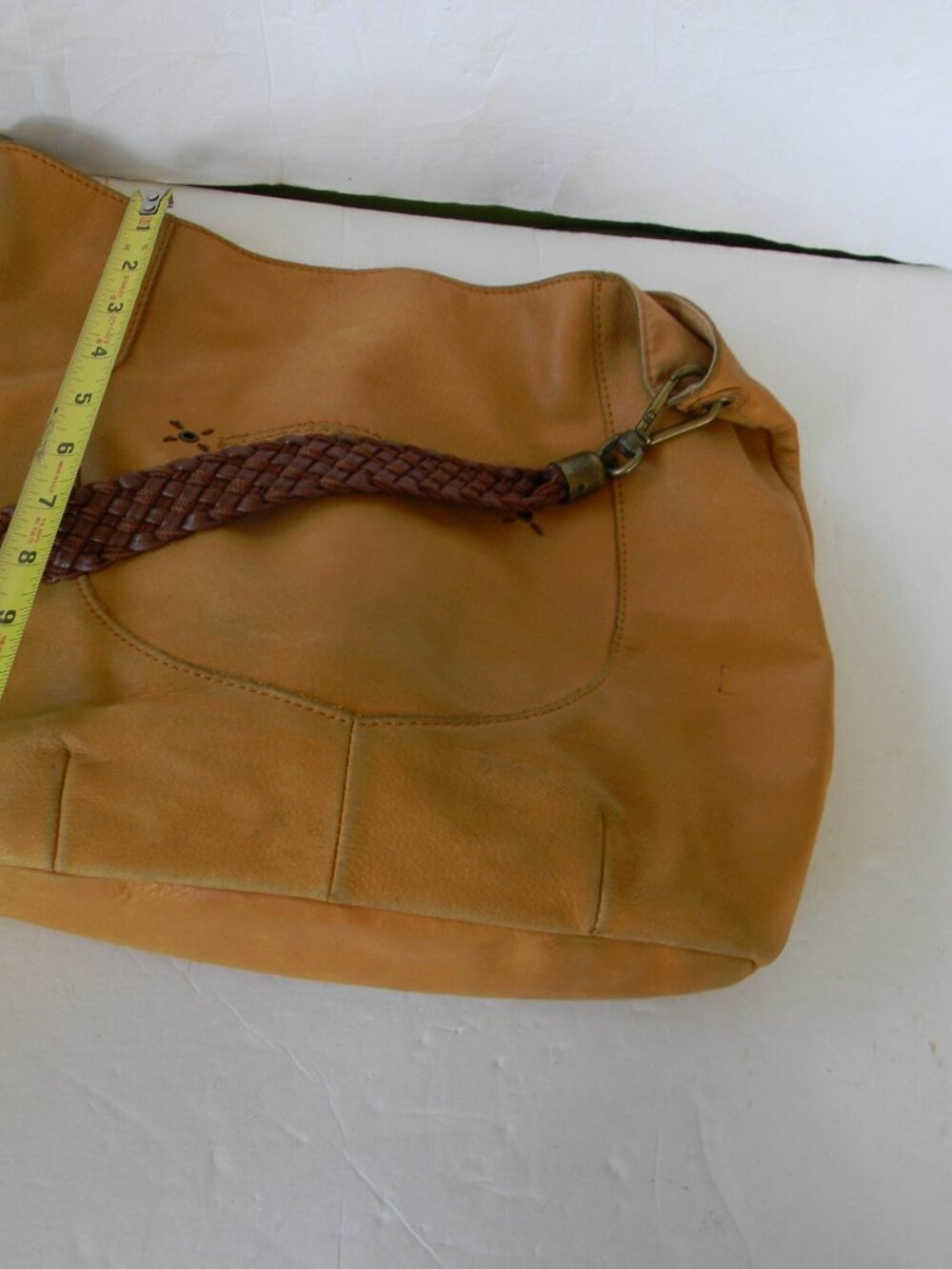 The Sak Mustard Yellow Leather Hobo Shoulder Bag Braided Strap purse BOHO FALL - Picture 6 of 9